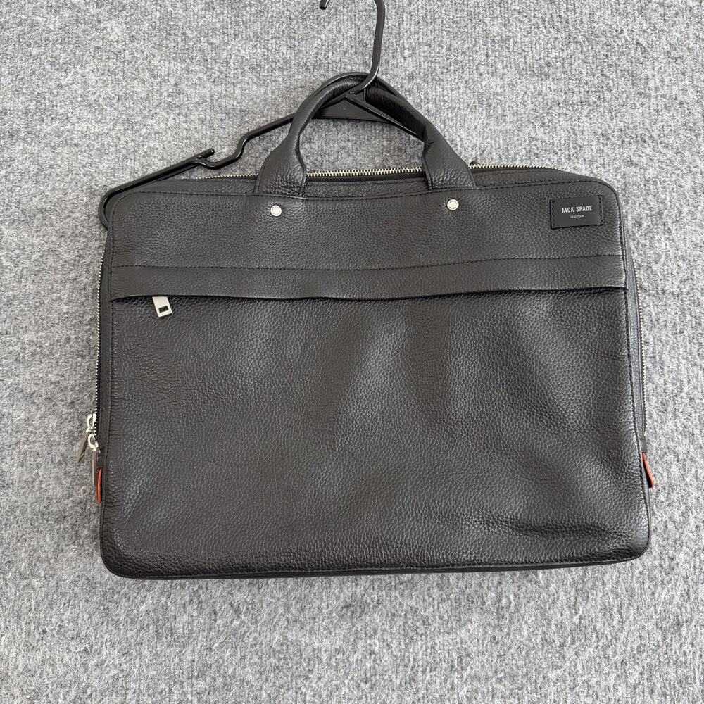 Jack Spade Briefcase Bag Mens Black Leather Laptop Work Office Travel Business